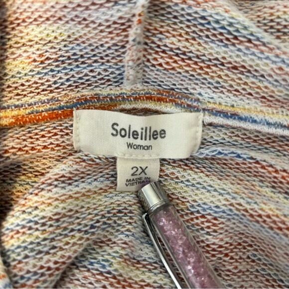 Soleillee Multi Color Knit Hoodie Long Sleeve V Neck Pullover Sweater 2X - Picture 4 of 5